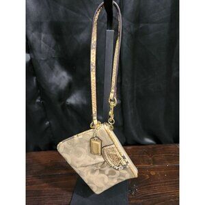Coach Small "C" Signature Canvas Wristlet with Snakeskin Trim-EUC